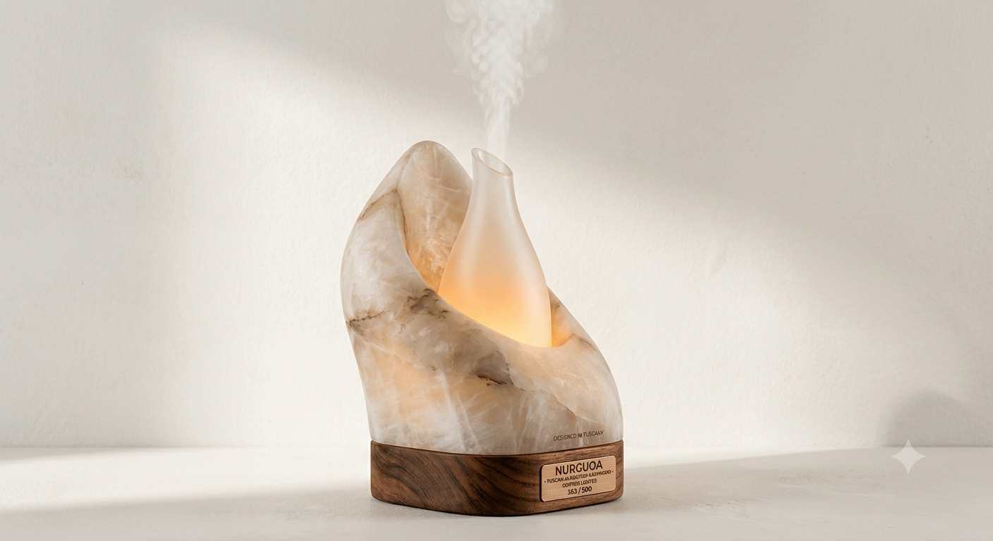 Nurgoa Lune — diffuseur en albâtre éclairé, lumière chaude
